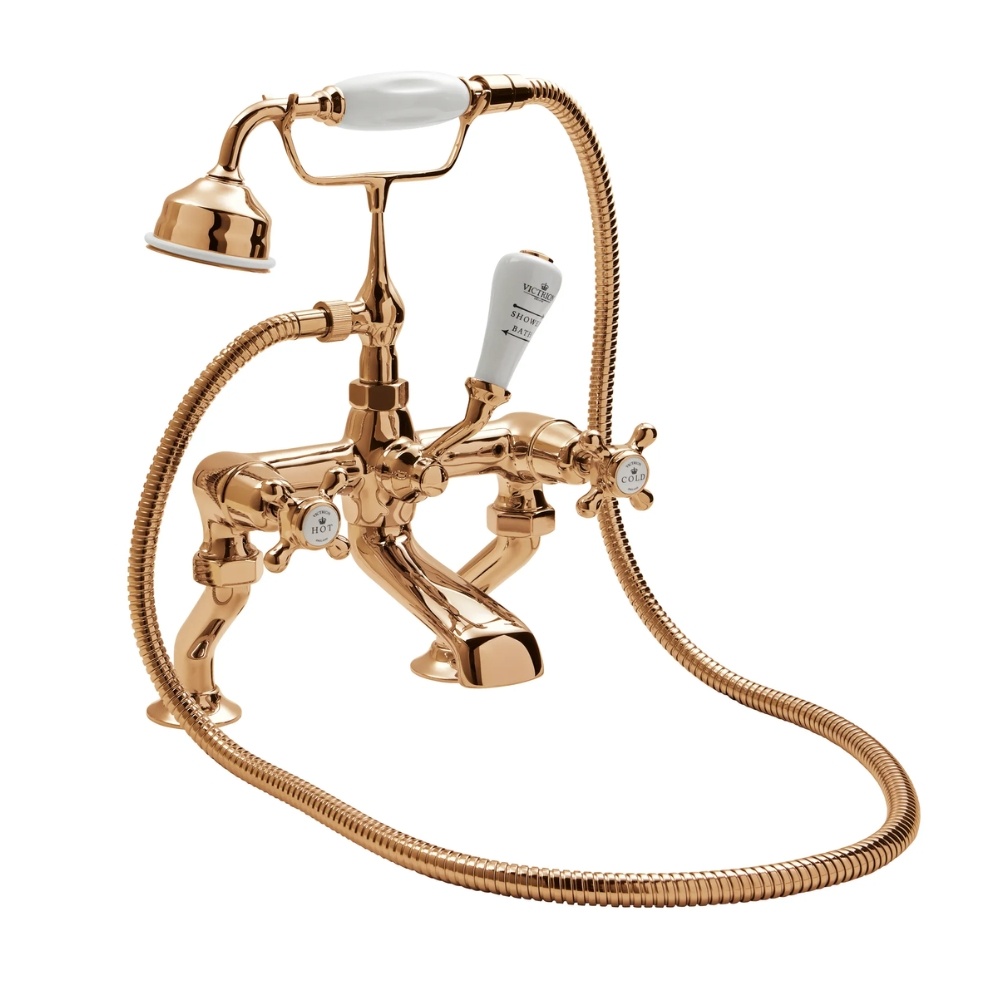 BC Designs Victrion Crosshead Copper Freestanding Bath Shower Mixer Cut Out